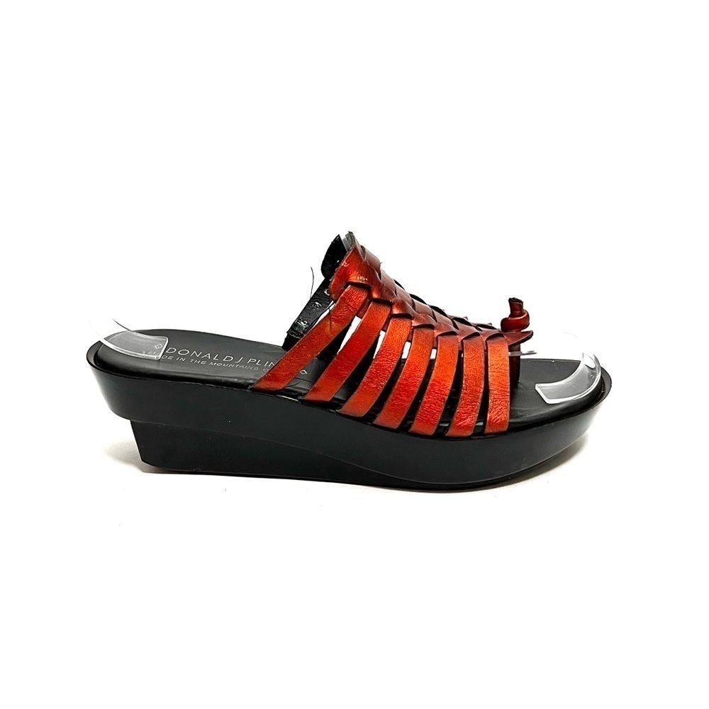 Vintage 1990s red metallic leather strappy thong style platform wedge sandals